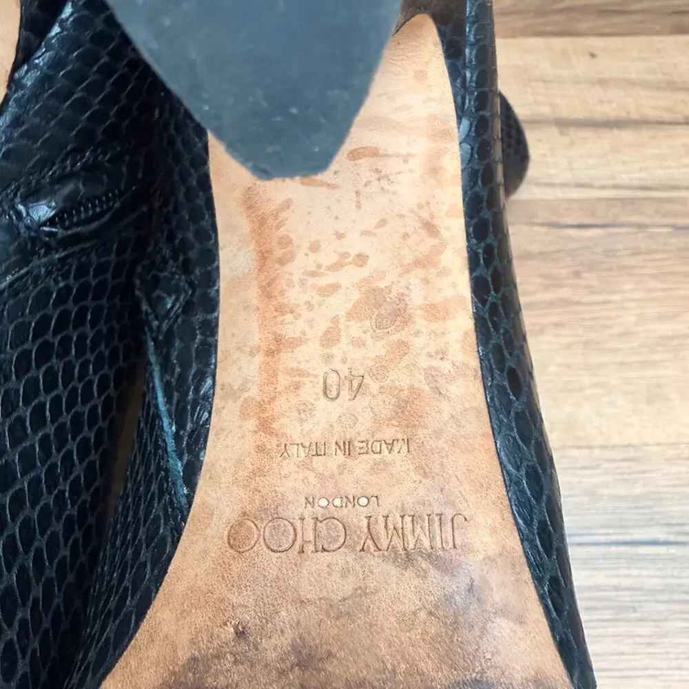 Jimmy Choo London size US10 UK7 Eu40 Black Textured Leather Ankle Boots